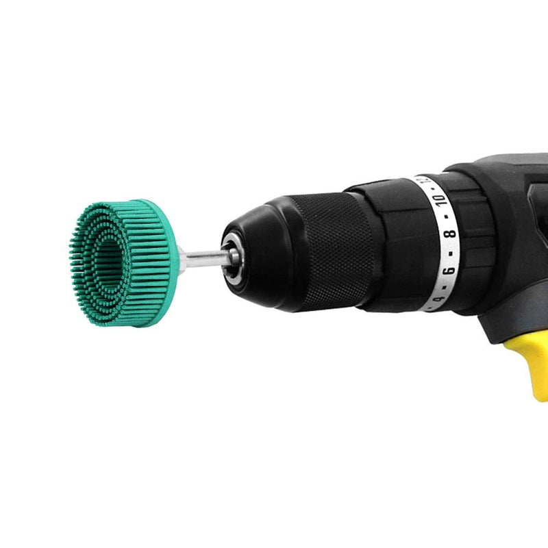 Bristle Disc with Connecting Rod, Drill Accessories for Metal Fine Processing Cleaning Polishing Grinding Deburring Removal of Rust Scratches (Green 50#)
