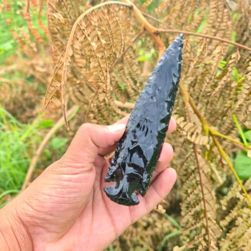 6 Inch Large Black Obsidian Arrowhead – Handcrafted Crystal Spearhead Athame – Hand Knapped Volcanic Glass for Protection, Meditation, and Home Decor Authentic Gemstone Point