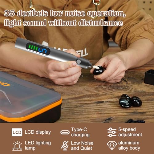 Engraving Pen, 5 Speeds Adjustable LED Engraving Pen Tool Kit with 30 Bits & 24 Accessories, Cordless Engraver for Jewelry Wood Glass Stone Carving