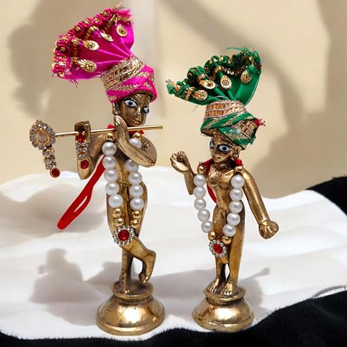 Brass Radha Krishna Idol 4.5 Inch – 420g Premium Murti | Hindu God Statue for Home Temple, Puja, Mandir Decor | Spiritual Gift & Decorative Showpiece