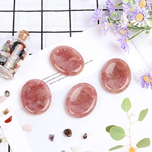 2" Strawberry Quartz Worry Stone Cherry Palm Stones Healing Crystals for Anxiety Meditation Thumb Stone Witchy Strawberry Decor Gift Strawberry Crystal 2.0"