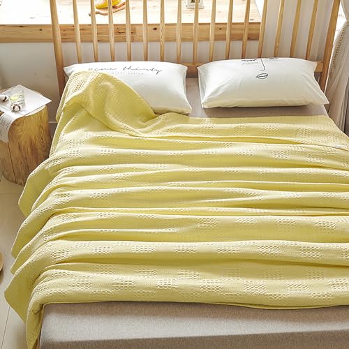 LGYKUMEG 100% Cotton Knitted Throw Blanket 60×79 inch,Lightweight Washed Cotton Blanket - Cotton Breathable All-Season Knit Throw Blankets for Bed and Couch. Yellow
