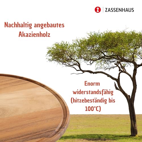 Zassenhaus Acacia Wood Cheese Plate|Appetizer Plate|Pizza Plate with Juice Groove, 13" Diameter 13-Inch