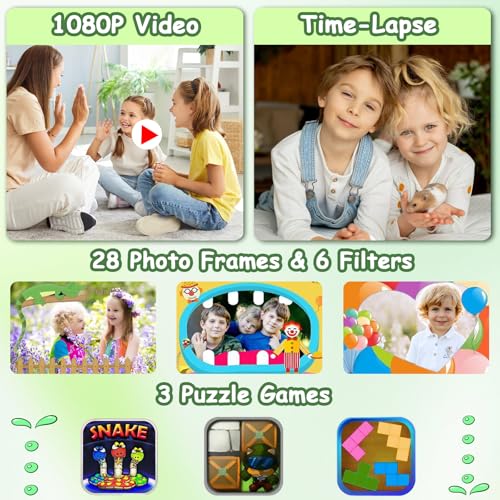 DEKER Kids Waterproof Camera, Underwater HD Digital Camcorder, Green
