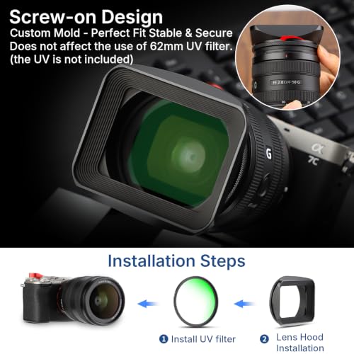 Haoge 62mm Square Metal Screw-in Mount Lens Hood Shade with Cap for 62mm Canon Nikon Sony Leica Leitz Carl Zeiss Voigtlander Nikkor Panasonic Fujifilm Olympus Lens and Other 62mm Filter Thread Lens