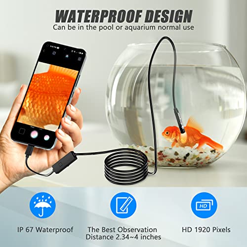 Lightswim 1920P Endoscope Snake Inspection Camera, Type-C Endoscope, Scope Camera with 8 LED Lights for Android and iOS Smartphones, iPhone, iPad, Samsung (16.5 ft/5 m) TENG-W400-ONE