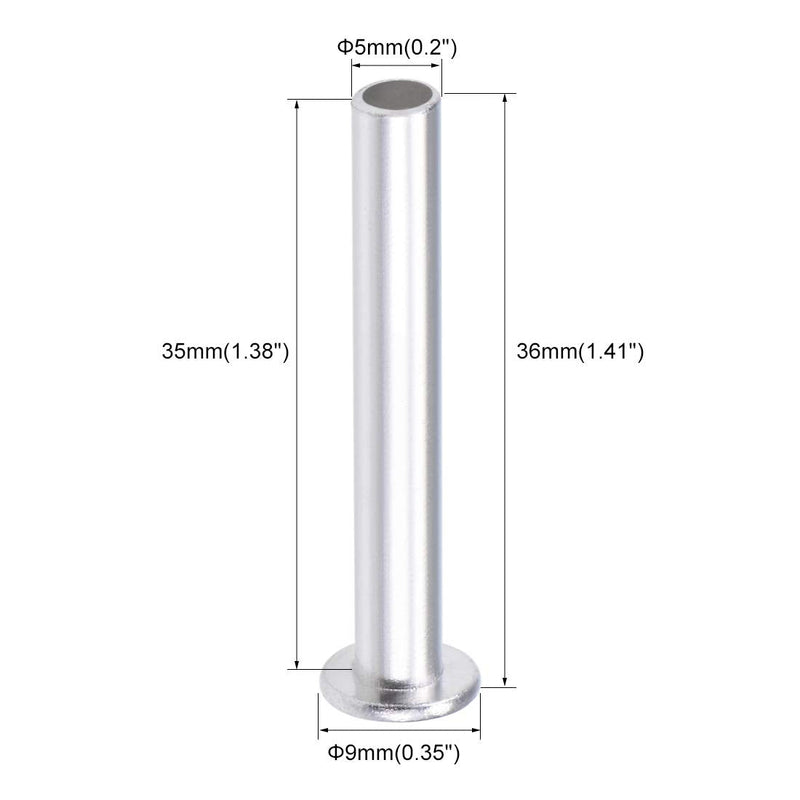 [Australia - AusPower] - uxcell 25 Pcs 5mm x 35mm Aluminum Flat Head Semi-Tubular Rivets Silver Tone 
