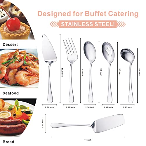 Hohscheid Serving Utensils Set Include Large Serving Spoons Slotted Serving Spoons Serving Forks Soup Ladle and Pie Server Buffet Catering Serving Utensils for Parties Entertaining Silver