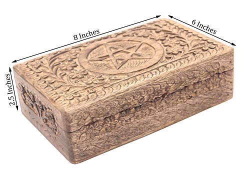 DharmaObjects Pentagram Star Carved Jewelry Trinket Keepsake Wooden Storage Box (Pentagram, Large)