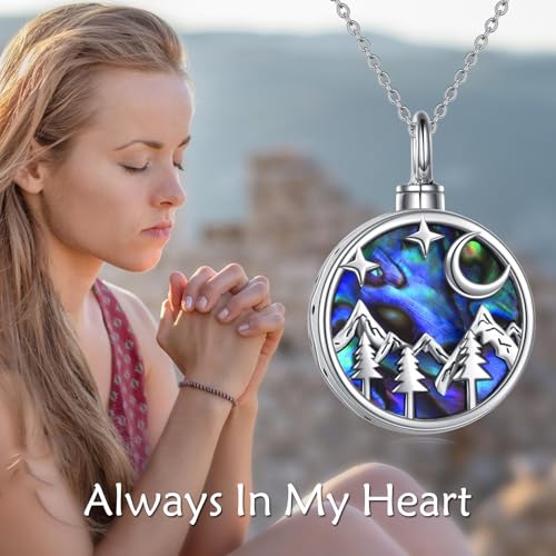 TOUPOP Urn necklace for ashes Sterling Sivler Abalone Shell Cremation Jewellery for Ashes Mountain Range