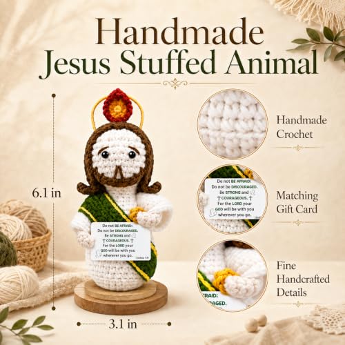 Crochet Jesus Stuffed Animal, Jesus Figurine With Bible Card Christian Gift Joshua