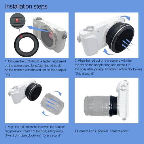 EOS-NEX Lens Adapter Compatible with EF, EF-S Lens to E-Mount Camera Body, fits NEX-3,NEX-5,NEX-7,NEX-7N,Camcorder NEX-VG10,EF to NEX Lens Adapter Canon EOS to NEX adapter