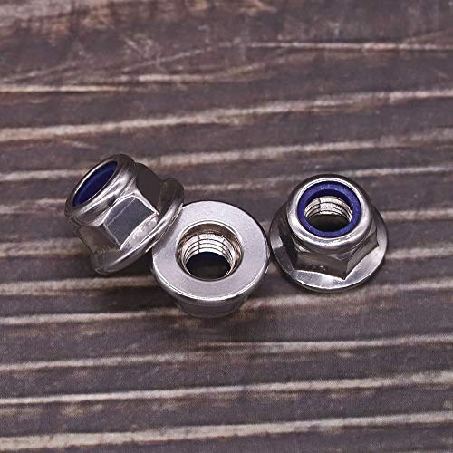 [Australia - AusPower] - M8 x 1.25mm (10 PCS) Flange Washer Nylon Insert Hex Locknuts Lock Nuts, 304 Stainless Steel 18-8, Bright Finish, Coarse Thread UNC, A2-70 SS, DIN6926 M8-1.25 10 