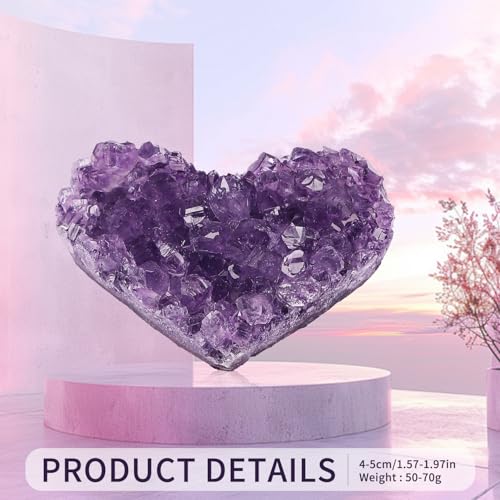 Natural Amethyst Crystal Cluster - Raw Healing Stone for Meditation, Reiki, Chakra Balancing - Worry Stone & Home Decor Gift Amethyst Heart 1.2-2 in