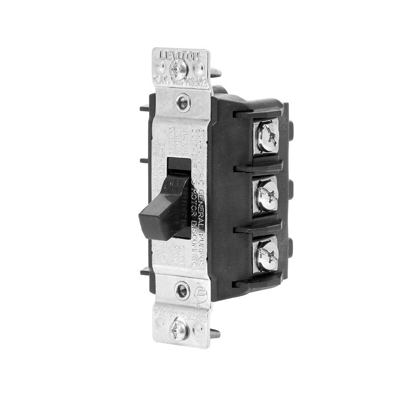 Leviton 30 Amp, 600 Volt, Three-Pole, 3 Phase AC Motor Starter, Suitable as Motor Disconnect, Short Toggle, Industrial Grade, Non-Grounding, MS303-DSS, Black (Pack of 1)