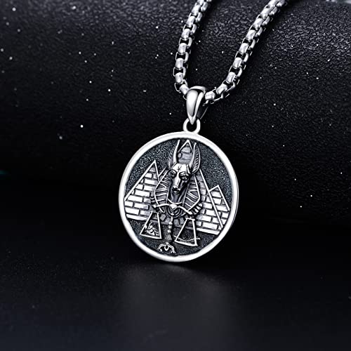 Seiyang 925 Sterling Silver Mythology | Paganism | Egyptian Necklace Jewelry Gift for Men Women with 2mm 22+2 IN Rolo Chain (with Gift Box) D01-Anubis