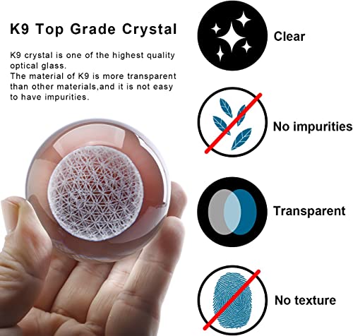 3D Laser Engraved Flower of Life Crystal Ball with Stand Chakra Decor 60mm Flower of Life