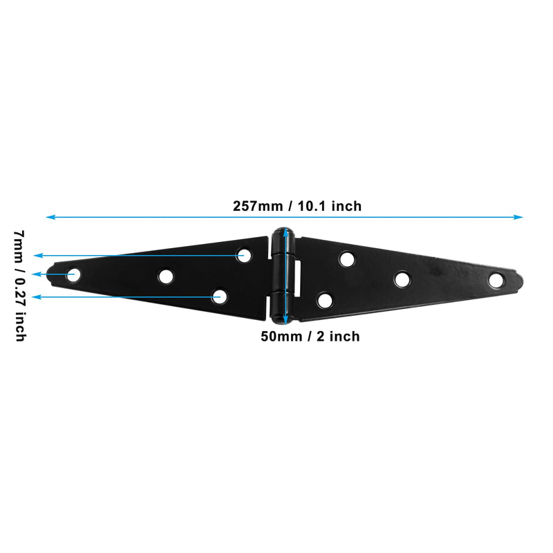 Hordion 4Pcs Strap Hinge Shed Door Hinges, 5 Inch Heavy Duty Gate Hinges Black Tee Hinge with Screws for Fence Wood Gate Cabinet Door 5 Inch, 4Pcs