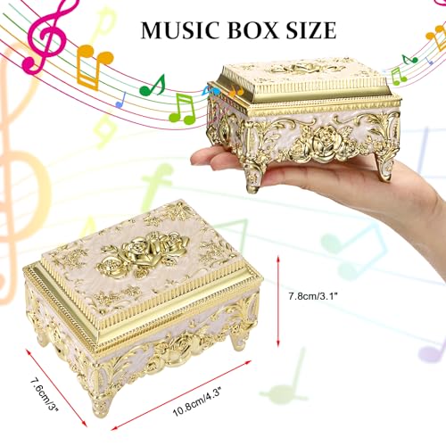 ELLDOO Vintage Music Box, Beige Metal Musical Jewelry Box Keepsake Box, Small Trinket Jewelry Storage Box Gift for Girl Women (Tune: You are My Sunshine), Gold Rose Pattern