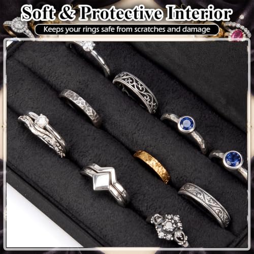 Nosiny 4 Pcs Black Velvet Jewelry Ring Storage Box for Multiple Rings