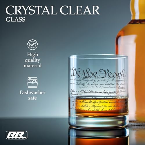 Rogue River Tactical USA Constitution Preamble Patriotic Veteran Old Fashioned Glass Gift For Patriot (Pack of 2) 11 Ounces (Pack of 2)