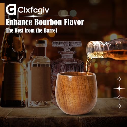 Handcrafted Wooden Bourbon Whiskey Glasses for Men, Handcrafted Oak Barrel Tumblers, Unique Whiskey Gifts for Men, Husband, or Dad – Rustic Wood Bourbon Glass Set, Christmas Gift Box