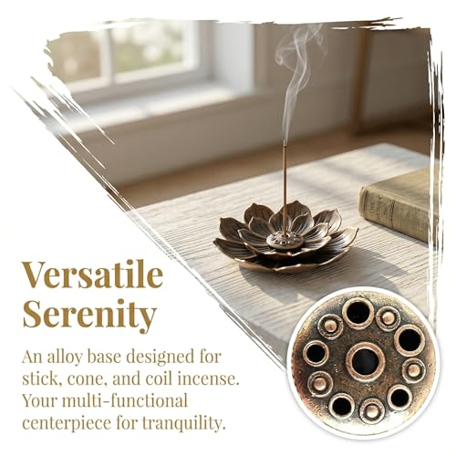 Incense Holders Lotus Brass Stick Incense Holder with 6 Holes Cone Ash Catcher for Meditation Yoga Fragrance Home Office Decor