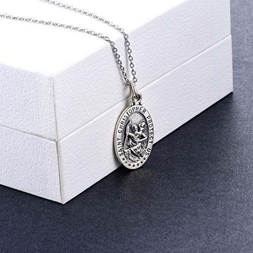 YFN 925 Sterling Silver Patron Saint Medal Necklace Amulet Necklace Protection Jewelry for Women and Men(with Gift Box) A01 St. Christopher