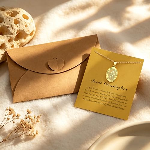 RZKING Dainty Golden Pendant Necklace for Women Saint Christopher