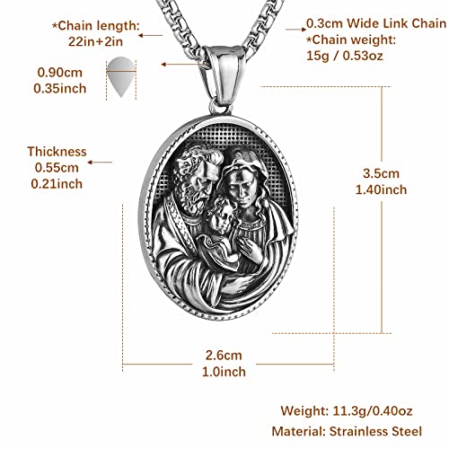 HZMAN Stainless Steel St Joseph/Mary/Jesus Necklace for Men Women Christian Medal Amulet Pendant Jewelry Gift Silver
