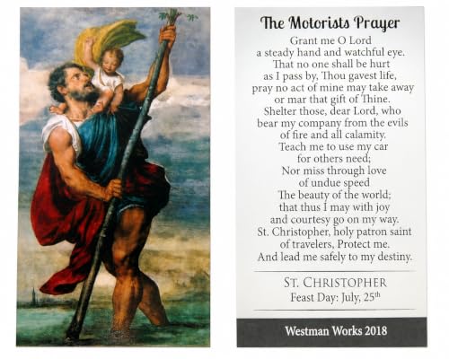 St Christopher Pewter Medal Steel Chain USA Made with Holy Card &Gift Box