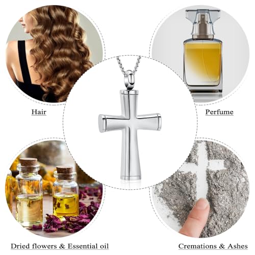 Oinsi Cross Cremation Necklace for Ashes Stainless Steel Crucifix Memorial Urn Jewelry for Women Men Keepsake Pendant Silver Tone