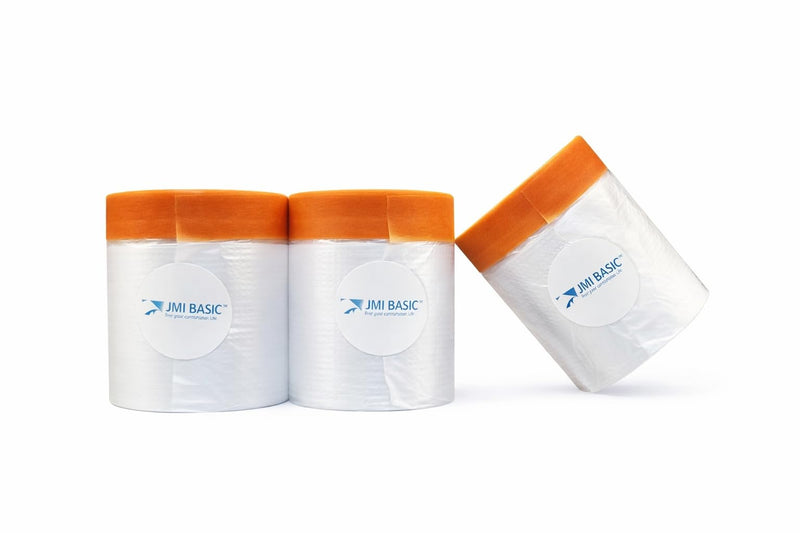 Pre-Taped Masking Film Sets - Multi Pack, Orange Tape and Drape Painters Plastic Sheeting for Painting, High Visibility Paint Plastic Covering Overspray Protection - 65 Feet (3, 15 Inch) 3