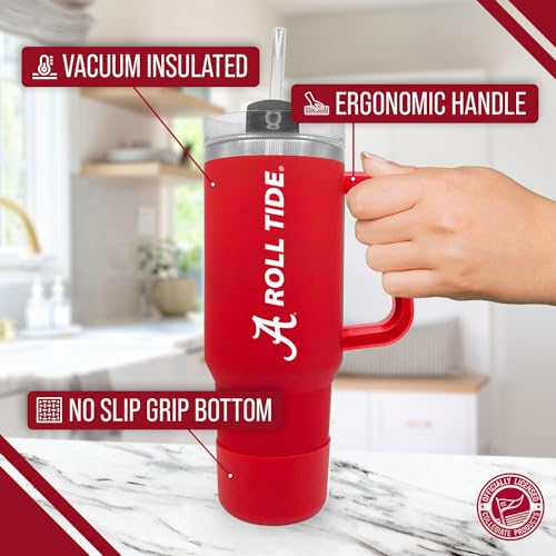 Alabama Crimson Tide 40 oz Tumbler with Handle and Straw - Crimson Alabama Crimson Tide 40 Ounces