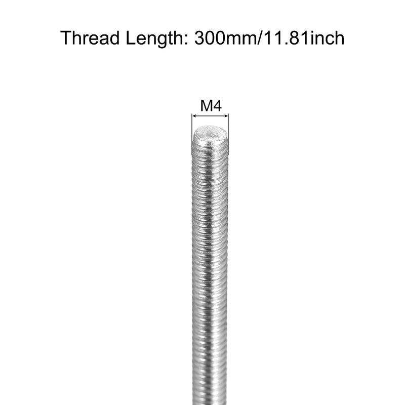 MECCANIXITY Fully Threaded Rod M4 x 300mm 0.7mm Thread Pitch 304 Stainless Steel Right Hand Threaded Rods Bar Studs 4 Pack