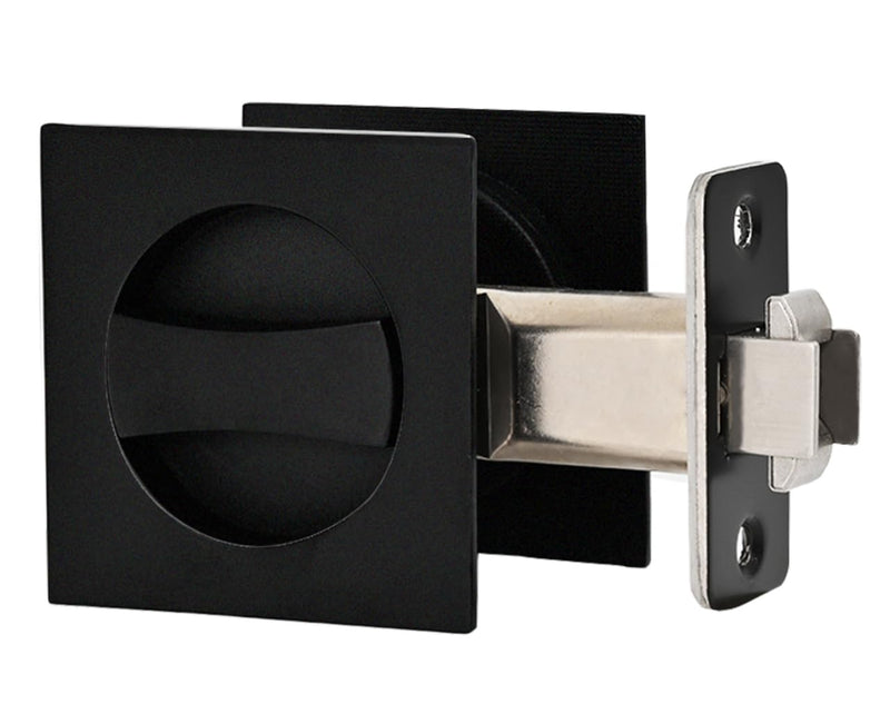 Black Pocket Door Hardware, 2 3/8" Backset, Zinc Alloy Heavy Duty Square Matte Black Pocket Door Lock, Solid Sliding Pocket Door Handle(1 Pack) 1 Pack 2 3/8"