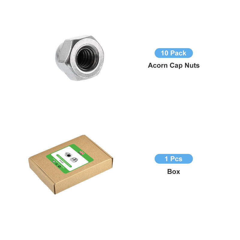 [Australia - AusPower] - uxcell #10-24 Acorn Cap Nuts, 10Pcs Carbon Steel Dome Cap Head Acorn Nut Hardware Nuts for Bolt Cover Nickel Plating, Silvery 10 