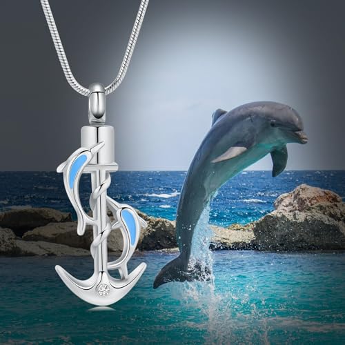 Anchor Urn Nechlace for Ash Dolphin Cremation Jewelry for Ashes Necklace Memorial Locket Pendant Jar Keepsake Necklace for Ashes… Anchor-Silvery