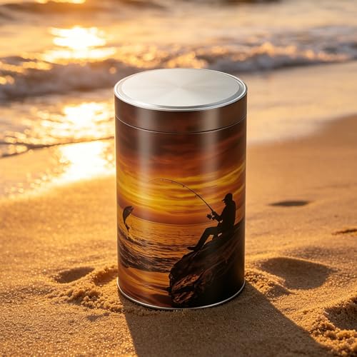 Dletay Small Urn for Human Ashes Aluminum Memorial Ashes Keepsake Cremation Urns for Male Female Decorative Fishing Mini Urn Sharing 3.54 Inches