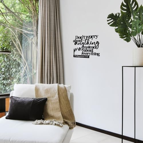 Pigort Scripture Metal Wall Art-Instead Pray About Everything Sign-Philippians4:6 Bible Black Home Decor for Living Room, Bedroom, Dining Room Kitchen 11"X14.5"