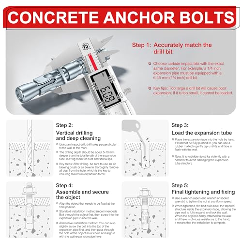 Ahniiqo 1/2 x 3-3/4 inch galvanized wedge anchors, 6-piece concrete and brick wall anchor kit