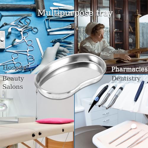 Stainless Steel Kidney Tray Small Medical Curved Shape Professional Surgical Tray for Medical Waste Instruments (19cm x 11cm x 2.5cm)