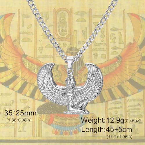 Stainless Steel Ancient Egyptian Goddess Isis Necklace Silver