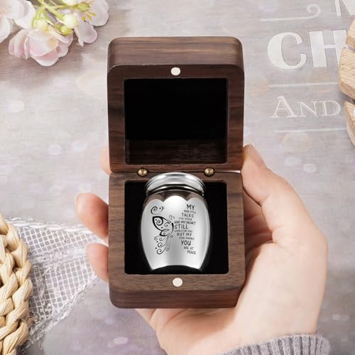 SOITIS Wooden Gift Box for Ashes, Small Urns for Human Ashes Keepsake, 1.57 Inches Stainless Steel Mini Urns for Ash, Cremation Urns for Women Men, Funeral Burial Holder Square+butterfly
