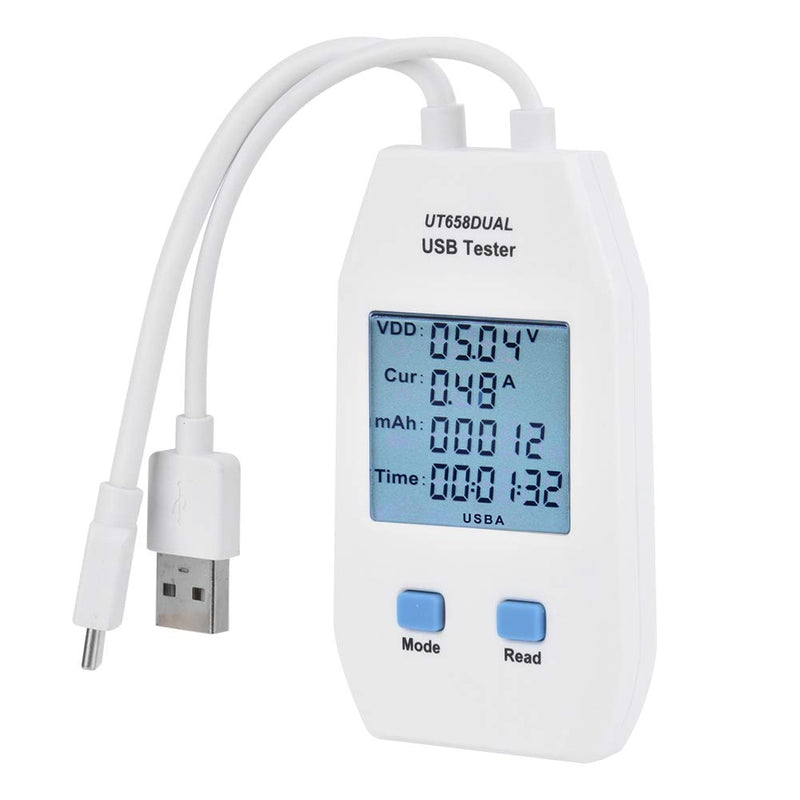 [Australia - AusPower] - USB Meter, White ABS LCD USB Tester Detector Voltmeter Ammeter Portable Digital Power Capacity Tester Meter Used to Inspect USB Chargers Portable Power Sources Data Cables 