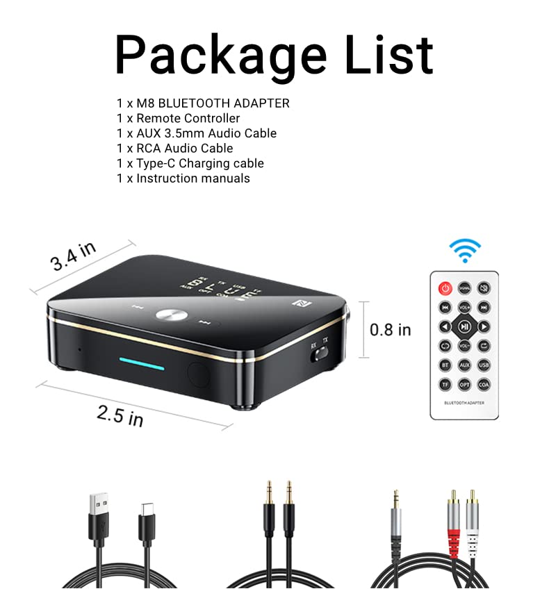 [Australia - AusPower] - Bluetooth 5.0 Audio Receiver Transmitter 2 in 1 with Remote, Bluetooth Hi-Fi Audio Adapter with 3.5mm＆RCA,COAXIAL,Optical,NFC,Aptx-LL for Home and Car Stereo, AV Receiver or Amplifier 
