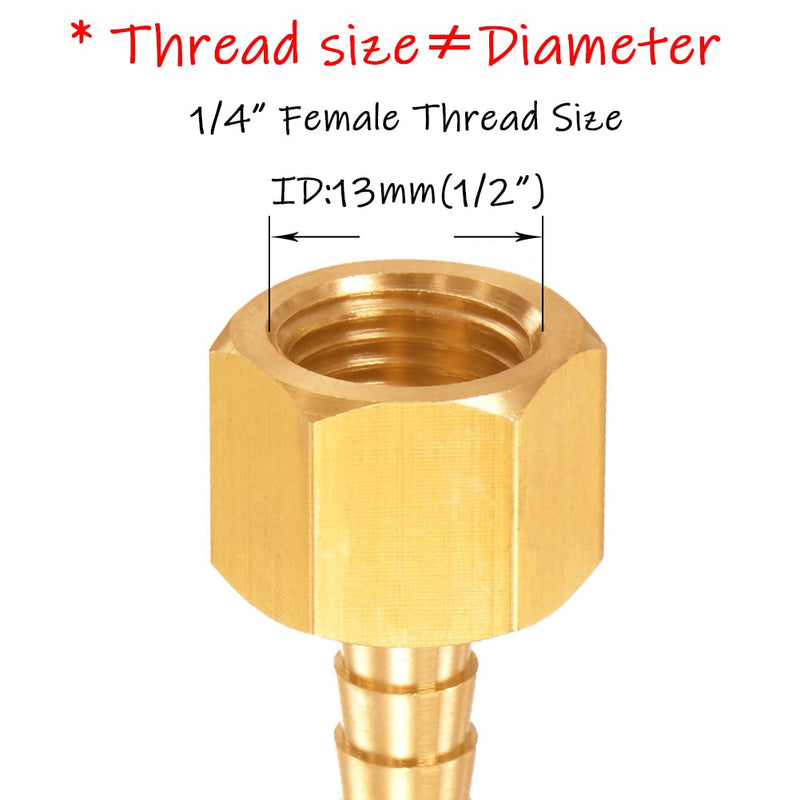 [Australia - AusPower] - 6PCS Solid Brass Thread Barb Hex Fittings 1/4"NPT Female x 1/4" Barb Include 6 Stainless Steel Clamps 1/4"Barb 