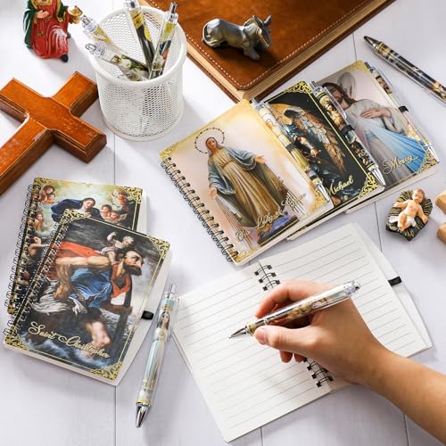 Humyoun 60 Pcs Catholic Gift Bulk Inspirational Saint Spiral Prayer Journals with Pen Christian Scripture Notebook Holy Week Religious Gift for Women Men Church Members (Classic) Classic