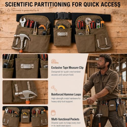CTHMTMXS waterproof waxed canvas tool belt for men with 19 pockets, tear-resistant design