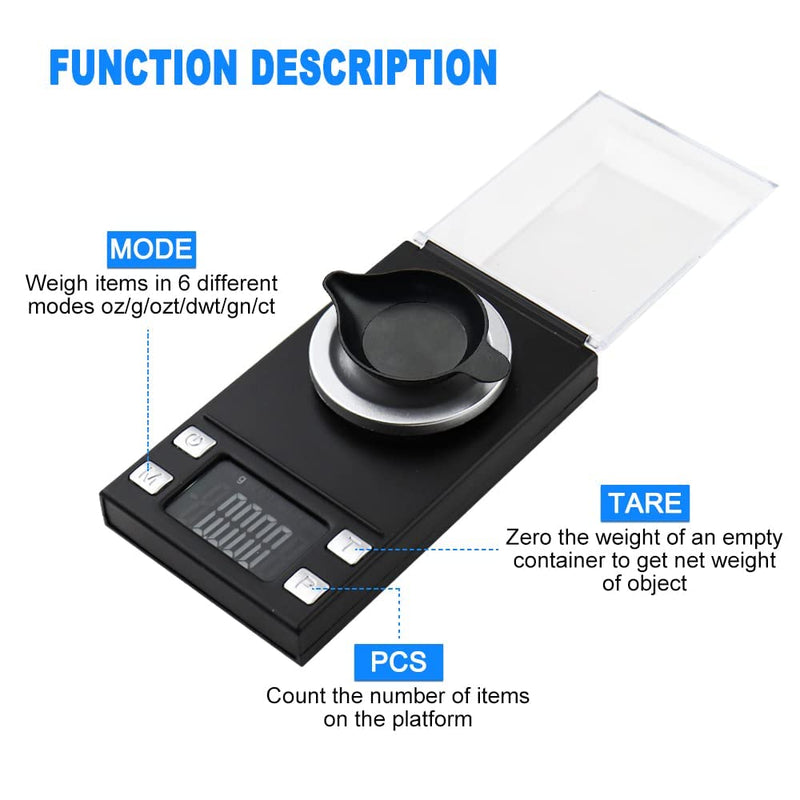 UNIWEIGH Milligram Scale 50g/0.001g,Precision Mini Carat Gram Scale for Powder Medicine,Jewelry,Gem,Reloading,Lab,Pocket Scale with Cal Weight,Professional Mg Scale with Tare,LCD Display,Powder Scoop Black